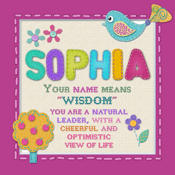 Tidybirds name meanings name definition plaque for kids SOPHIA Nickery Nook