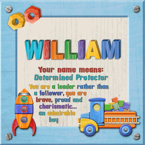 Tidybirds name meanings name definition plaque for kids WILLIAM  Nickery Nook