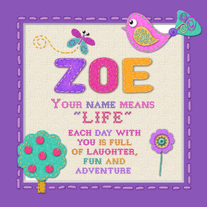 Tidybirds name meanings name definition plaque for kids ZOE Nickery Nook