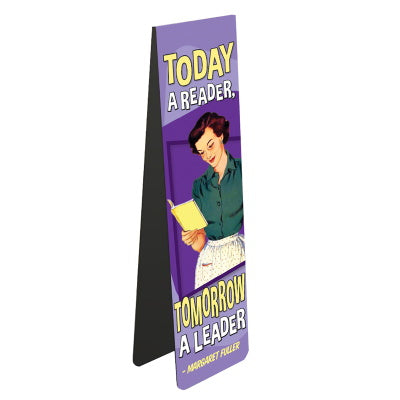 Sure to inspire you whenever you open your book, this magnetic bookmark is decorated with a vintage image of a lady reading a book. A quotation from Margaret Fuller reads 