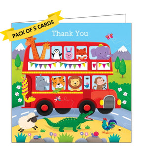 Tracks publishing animals on the bus pack of thank you cards kids