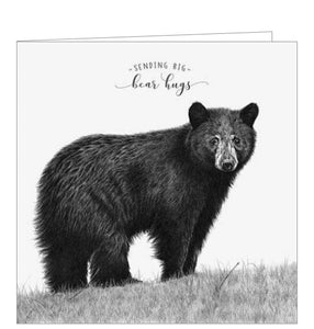 This sweet greetings card from Pigment Production's Life in Pencil card range is decorated with a stunning black and white sketch of a bear. The caption on the front of the card reads "Sending big Bear hugs".