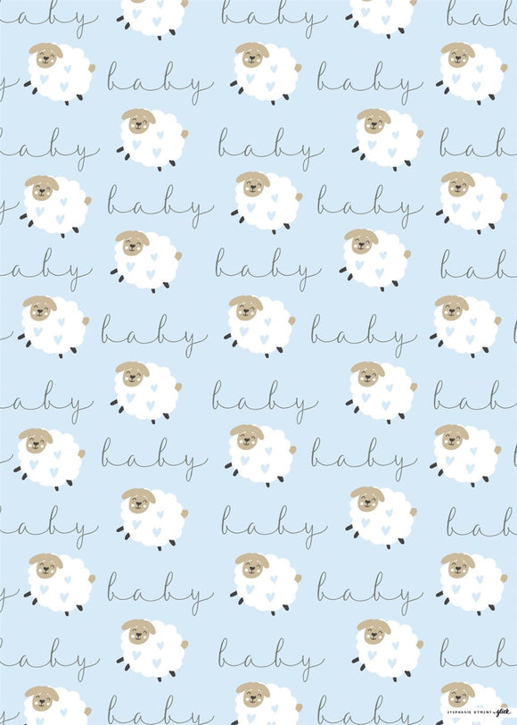 Blue Baby Lambs - Wrapping paper single sheet