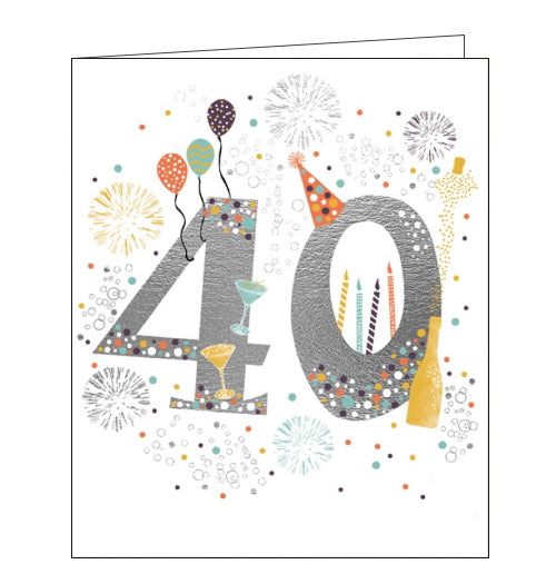 This 40th birthday card is decorated with a large silver 
