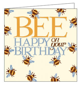This elegant birthday card is decorated in Emma Bridgewater's inimitable style, with a scattering of bees surrounding embossed text that reads "BEE happy on your Birthday"