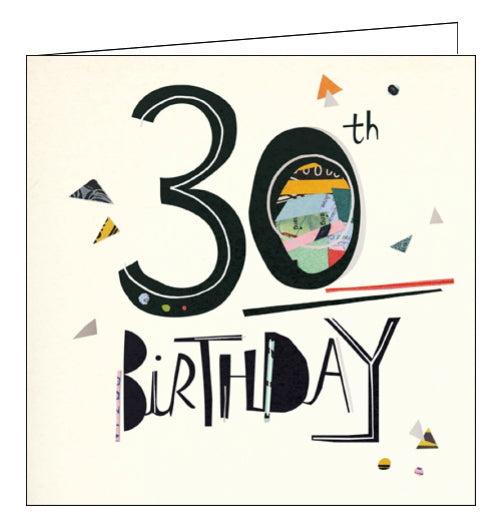 This 30th birthday card features big black text that reads 