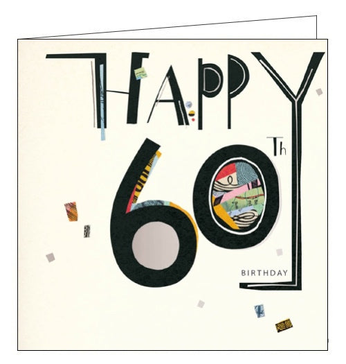 This 60th Birthday card is features big bold black text that reads 