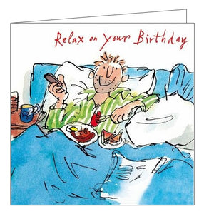 Woodmansterne Quentin Blake Happy Birthday relax on your birthday breakfast in bed card Nickery Nook new