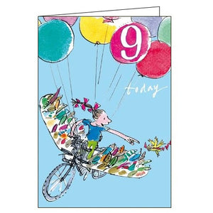Woodmansterne Quentin Blake Bike Flight Happy 9th Birthday card Nickery Nook