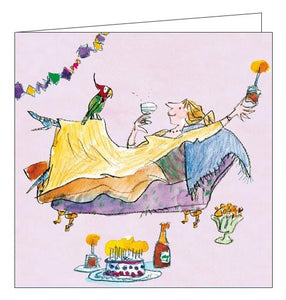 Woodmansterne Quentin Blake Happy Birthday and relax Birthday card for her wine cake Nickery Nook