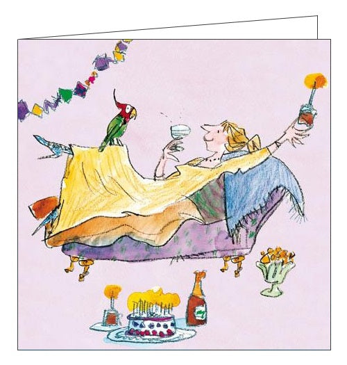 Woodmansterne Quentin Blake Happy Birthday and relax Birthday card for her wine cake Nickery Nook