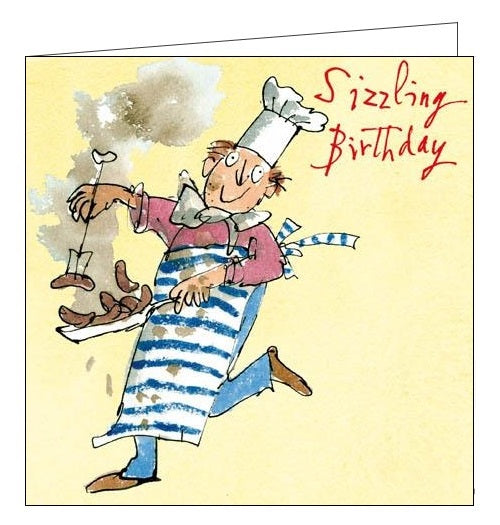 Woodmansterne Quentin Blake Sausage Sizzle cooking chef bbq barbeque Happy Birthday card Nickery Nook