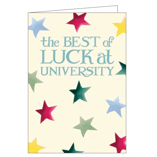 This good luck at uni card by Emma Bridgewater features the iconic serif-script reading 