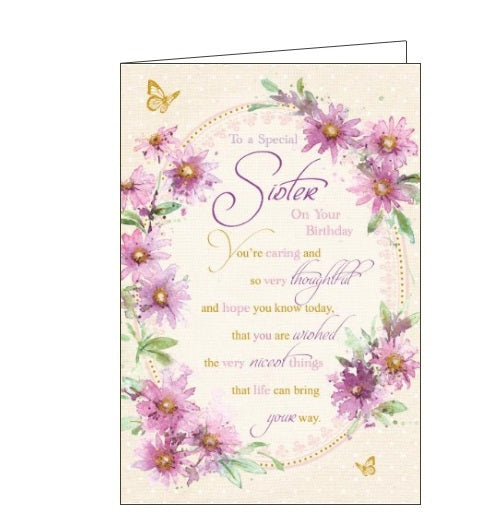 Words 'n' Wishes flowers to a special sister birthday card Nickery Nook