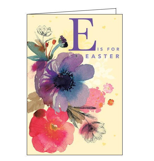 This elegant easter card is decorated with brightly coloured watercolour flowers. The text on the front of this Easter card reads 