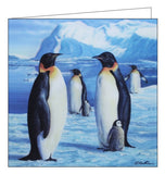 This stunning blank greetings card features detail from an artwork by Robert Hautman showing penguins in the Antarctic. A lenticular effect has been added to the image so the penguins seem to be in 3d.