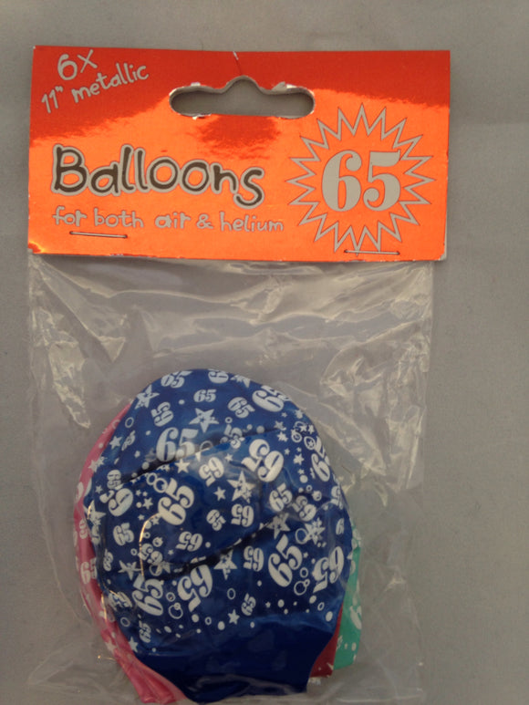 6 x 65th Birthday Balloons