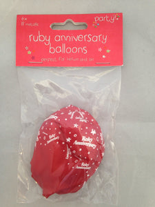6 x Happy Anniversary Balloons-Ruby