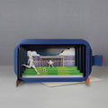 This fabulous pop-up greetings card is made of multiple layers of laser cut card to create a wonderful 3d image that is perfect for Father's Day, showing a footballer about to kick a football straight into a goal.