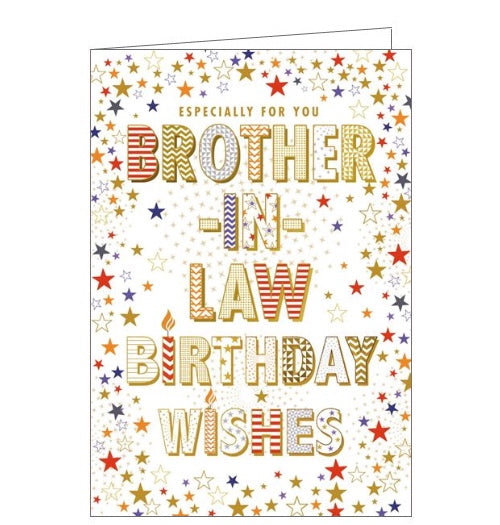 This birthday card for a special brother in law is decorated with red and gold text that reads 
