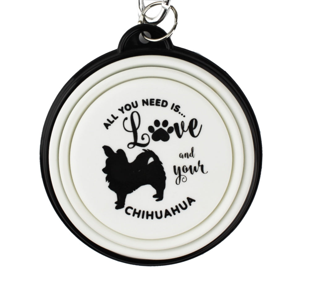 Chihuahua long haired collapsible travel dog bowl