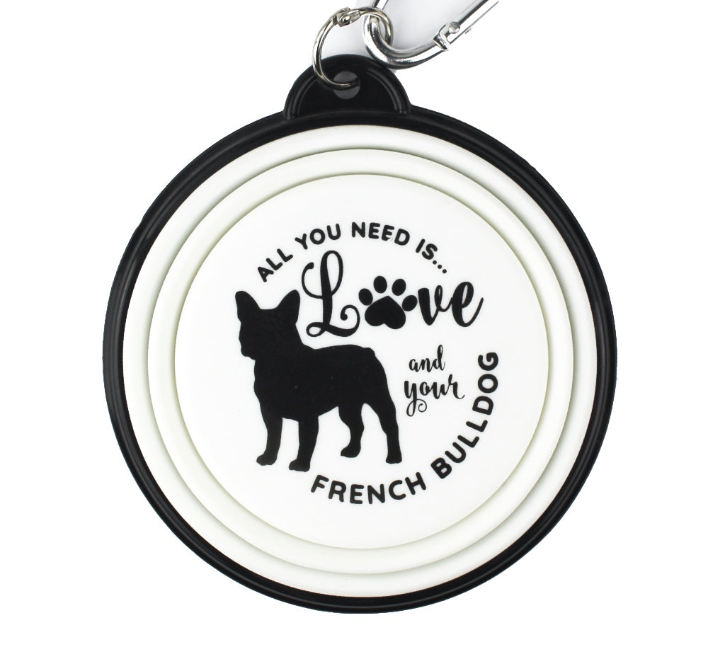 French Bulldog collapsible travel dog bowl