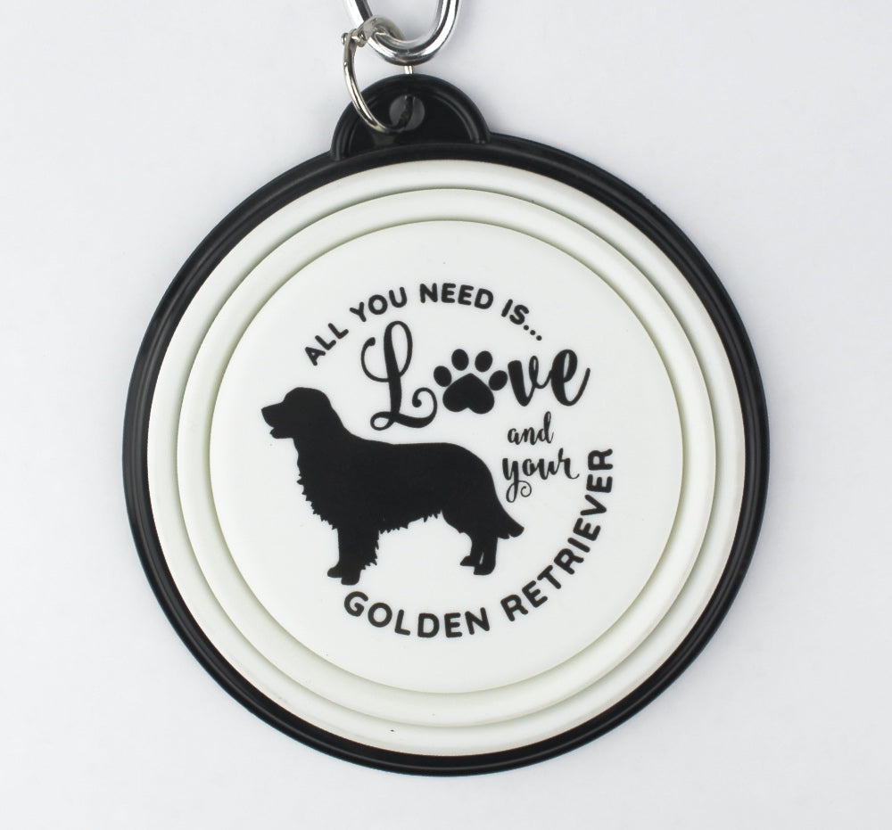 Golden retriever collapsible travel dog bowl