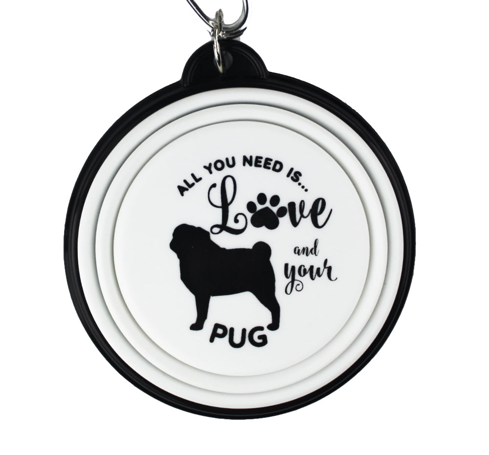 Pug collapsible travel dog bowl