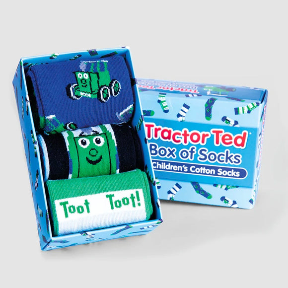 This pack of Tractor Ted themed socks includes three pairs of cotton rich socks in different but complementary designs. These socks are available in three different sizes; 3.5-5.5 (EU 20-22), 6-8.5 (EU 23-26) and 9-12 (EU 27-30).