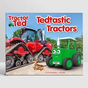Tractor Ted and Midge the dog are off to see Tedtastic Tractors! Tractor Ted is so excited as he can see lots of different tractors at work on the farm. Why is he so excited? Because all of the tractors are HUGE! He and Midge also find some with caterpillar tracks instead of wheels and some are so tall that they make Tractor Ted look really small. 